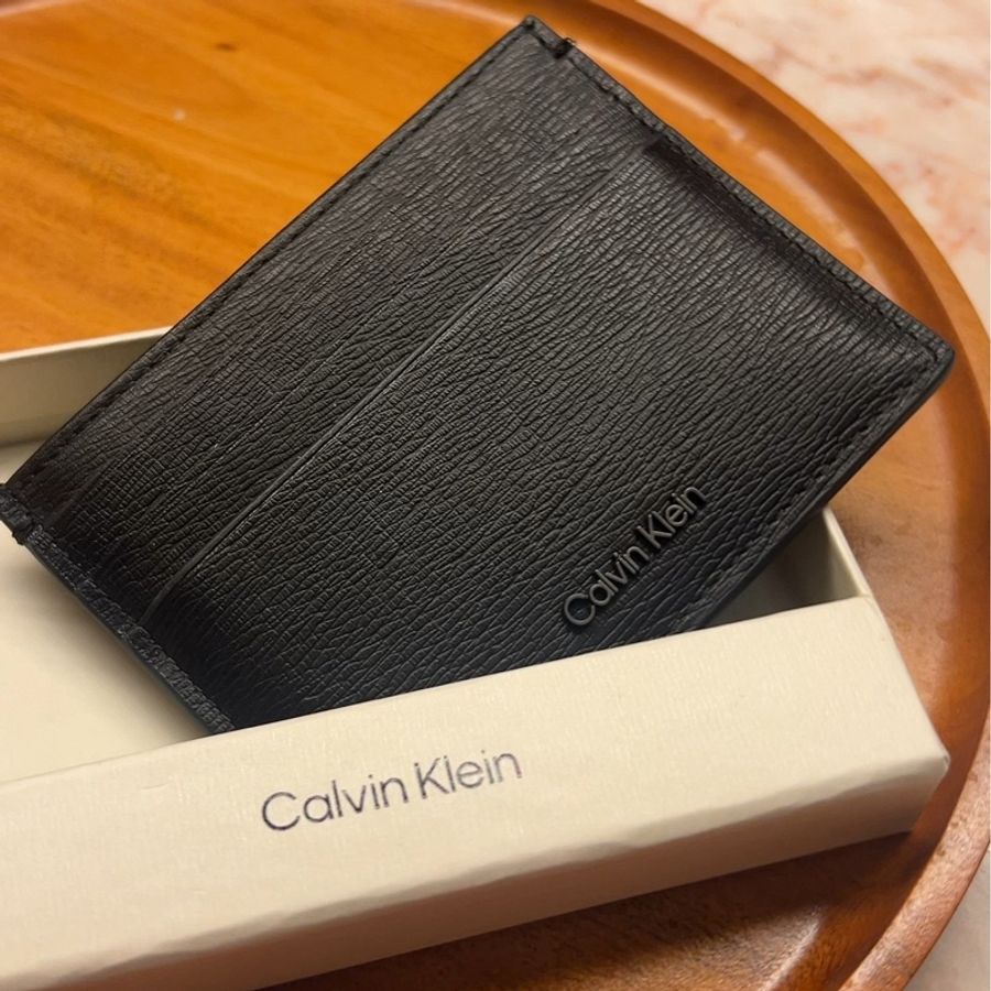 Calvin Klein 男士黑色皮革卡夾Saffiano Leather Card Holder-0