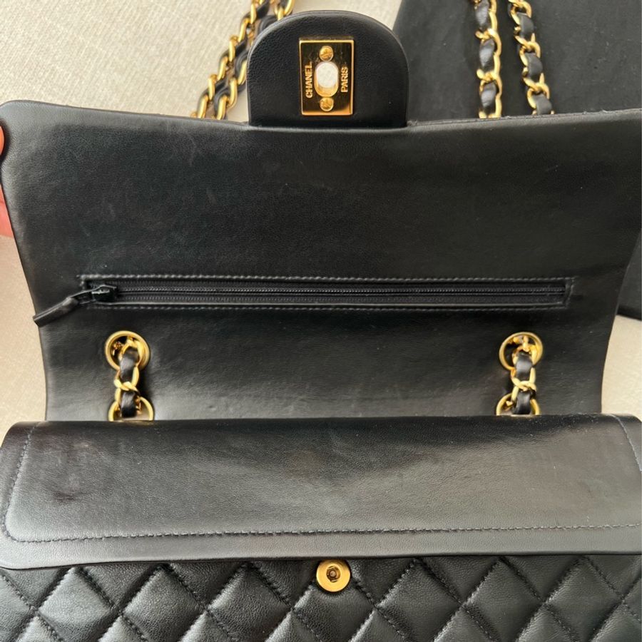 近新收藏級老香CHANEL CF25 香奈兒25cm 黑金羊皮 vintage-18