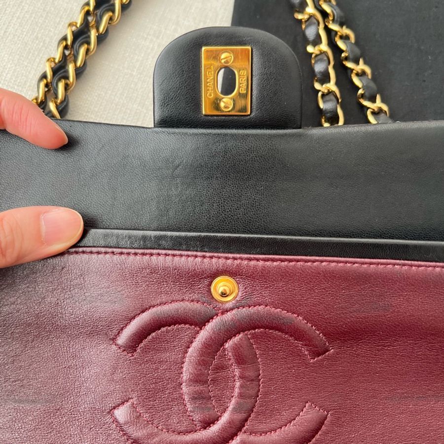 近新收藏級老香CHANEL CF25 香奈兒25cm 黑金羊皮 vintage-19