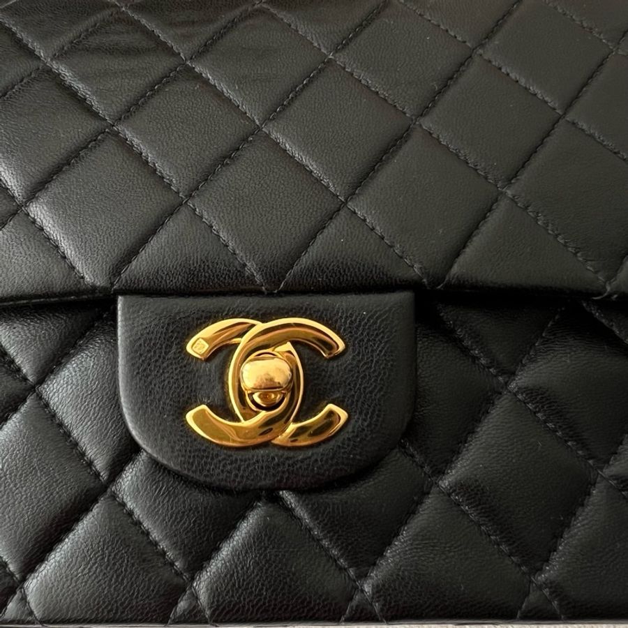 近新收藏級老香CHANEL CF25 香奈兒25cm 黑金羊皮 vintage-4