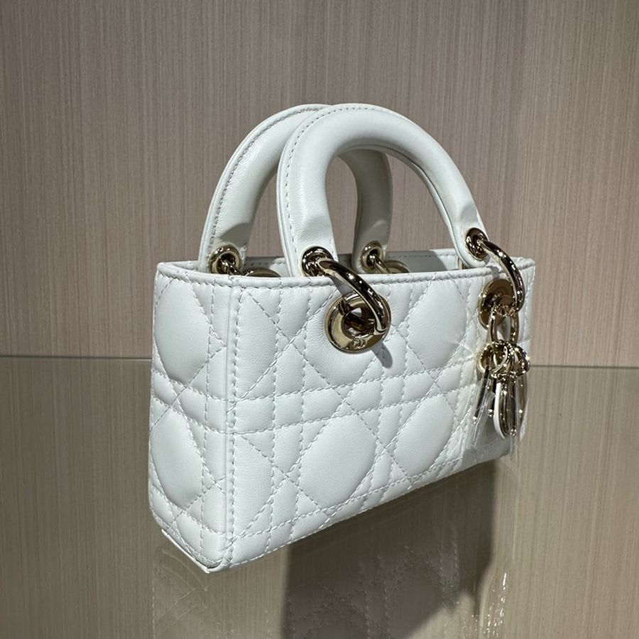 DIOR迪奧 Lady D-Joy 淺金白色羊皮戴妃包 超迷你-1