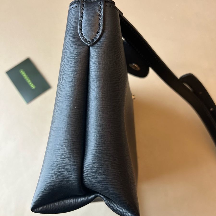 Longchamp 黑色真皮肩背包-4
