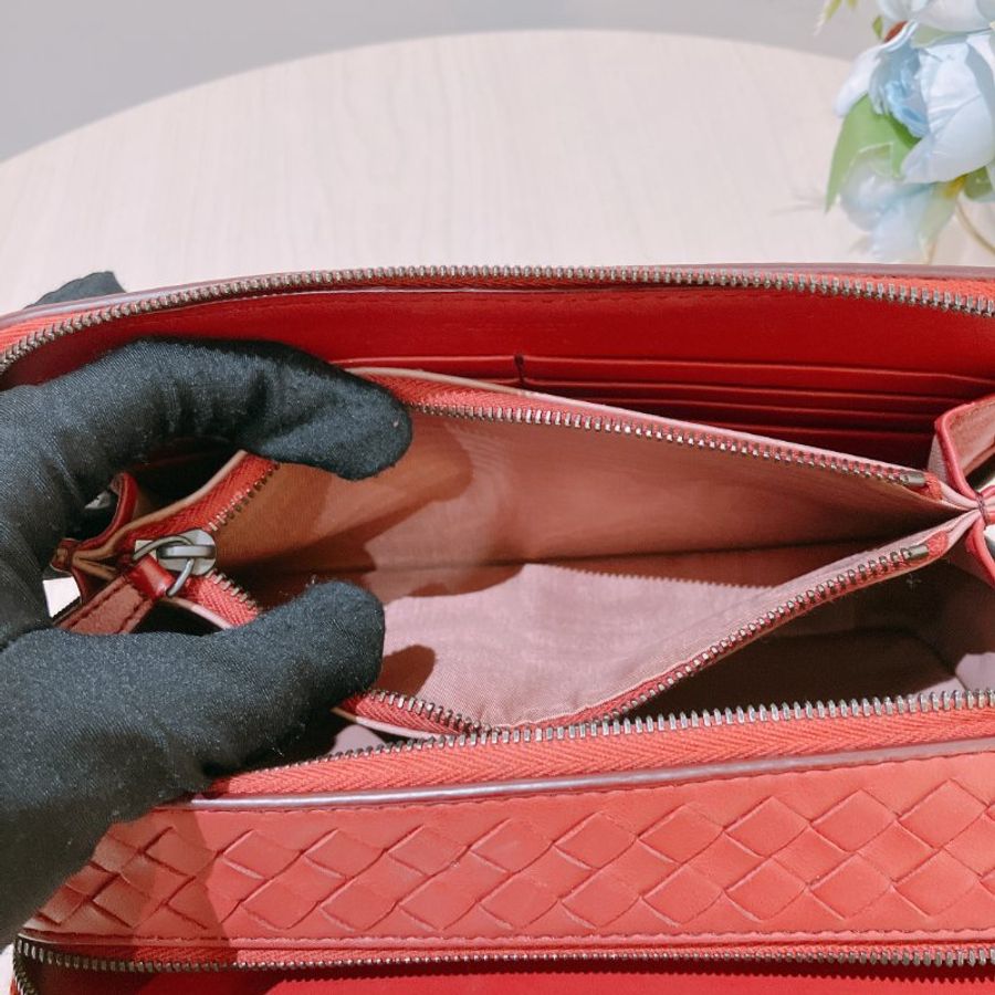 TK1925 葆蝶家 紅色編織 斜孭袋 Bottega Veneta Double Zip Chain Crossbody Bag Intrecciato Nappa Red-8