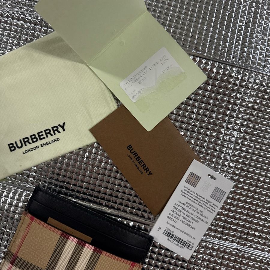 「英國代購」 全新Burberry 博柏利「專櫃親購」經典格紋黑色卡夾-13