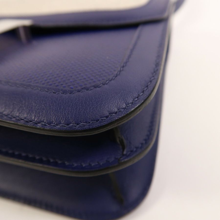 HERMES Toile帆布/Swift皮革Constance 24銀扣肩背袋Bleu Encre-11