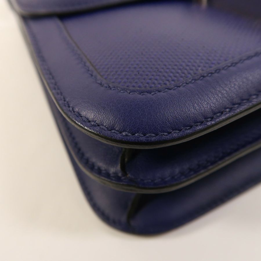 HERMES Toile帆布/Swift皮革Constance 24銀扣肩背袋Bleu Encre-12