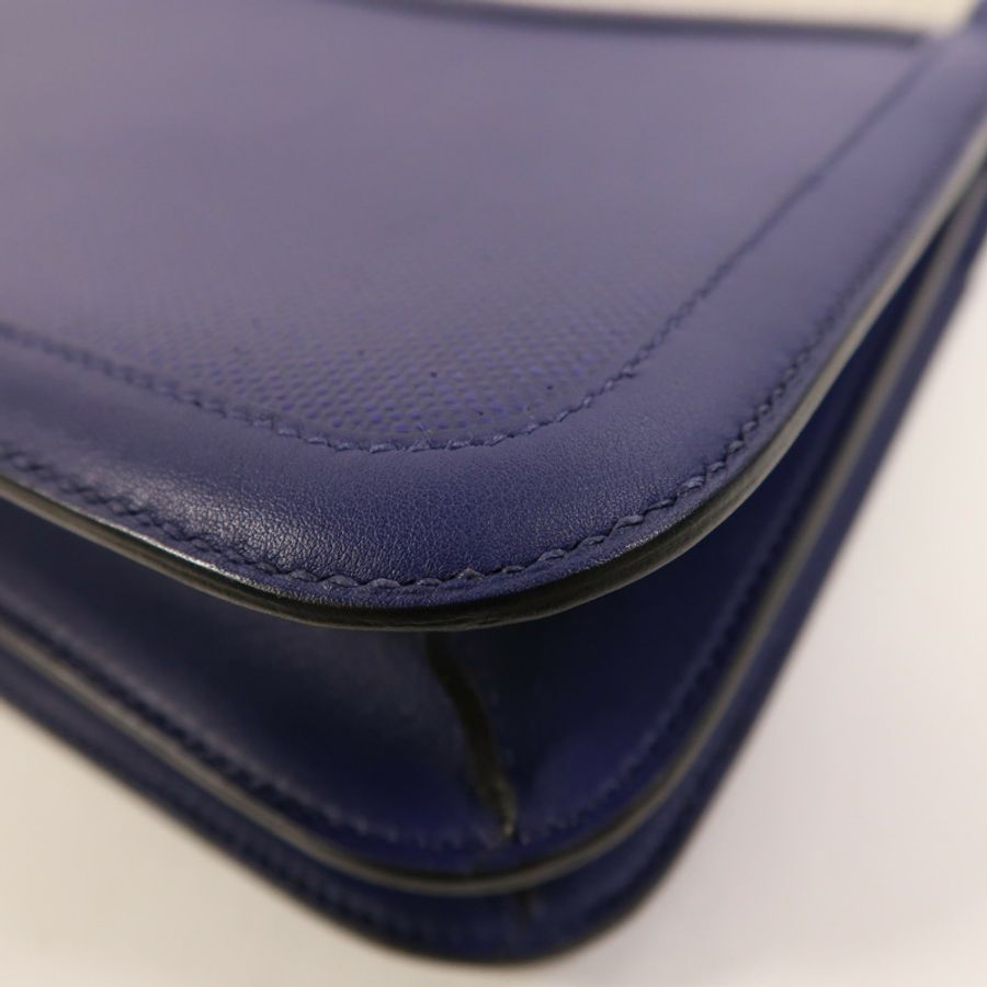 HERMES Toile帆布/Swift皮革Constance 24銀扣肩背袋Bleu Encre-13