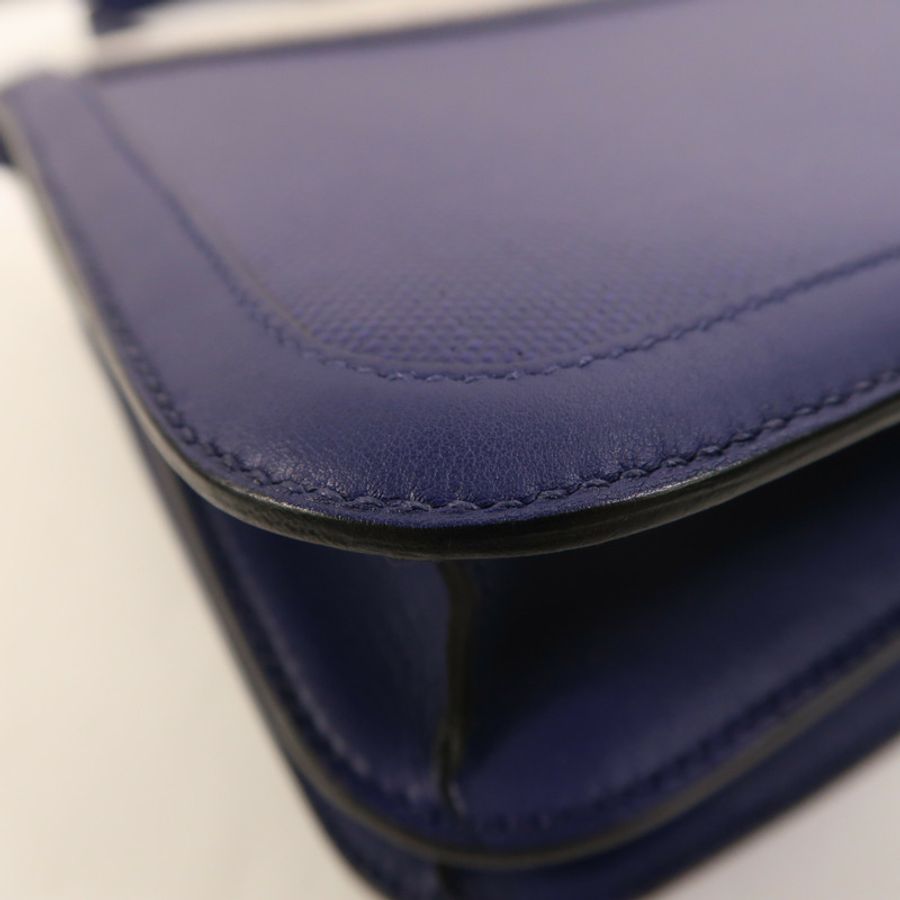 HERMES Toile帆布/Swift皮革Constance 24銀扣肩背袋Bleu Encre-14
