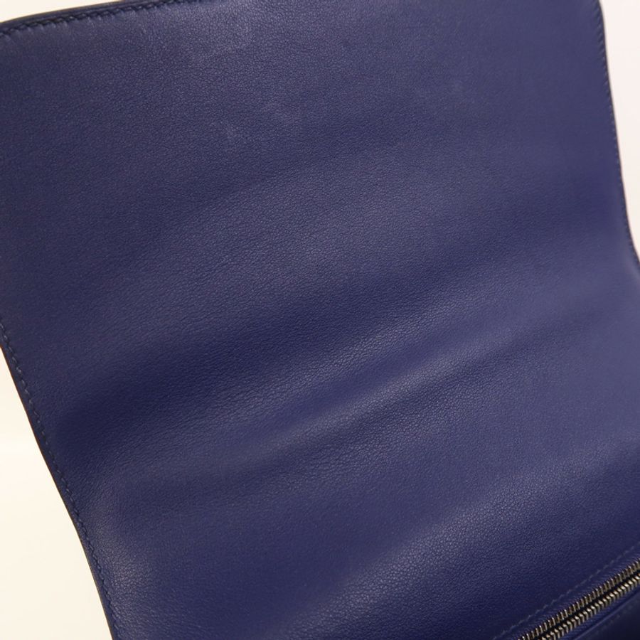 HERMES Toile帆布/Swift皮革Constance 24銀扣肩背袋Bleu Encre-16