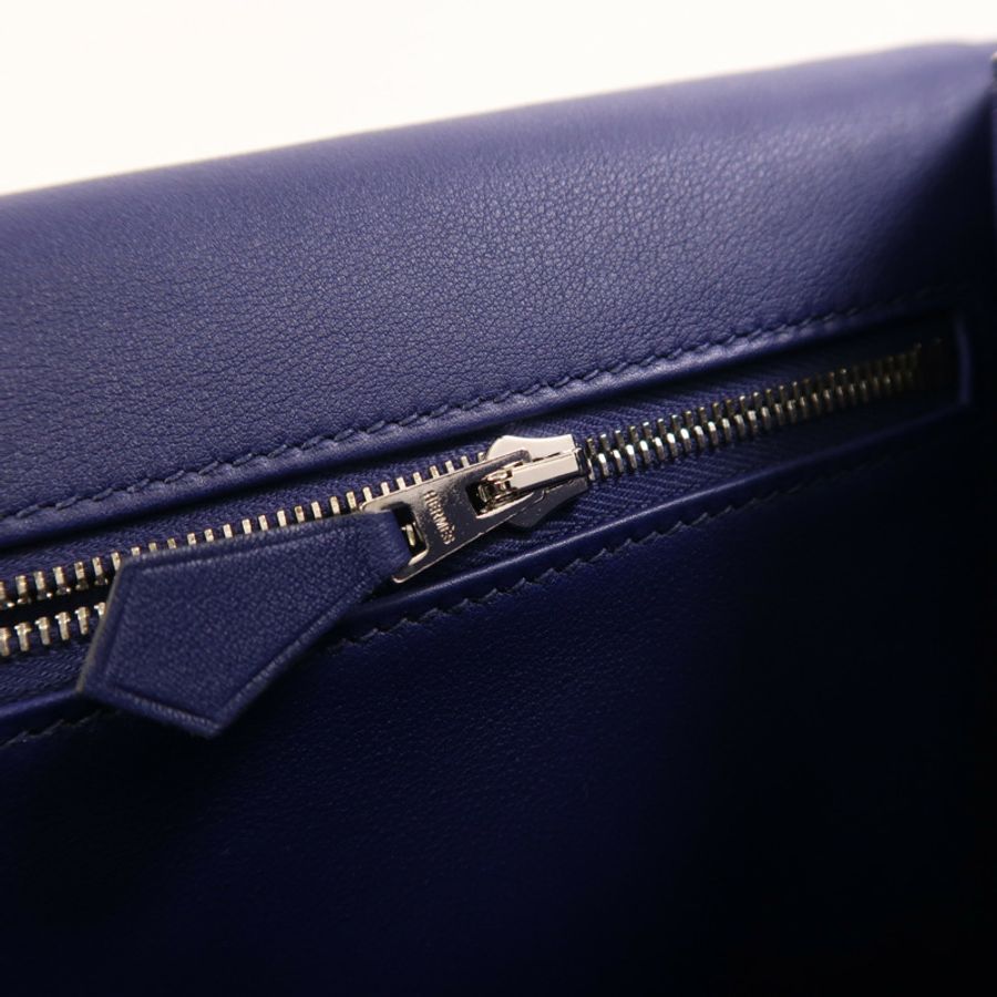 HERMES Toile帆布/Swift皮革Constance 24銀扣肩背袋Bleu Encre-17