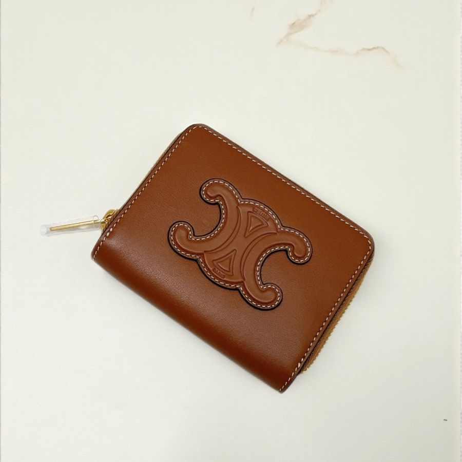 莉亞精品♡ Celine 凱旋門拉鍊短夾 棕 二手美品-0