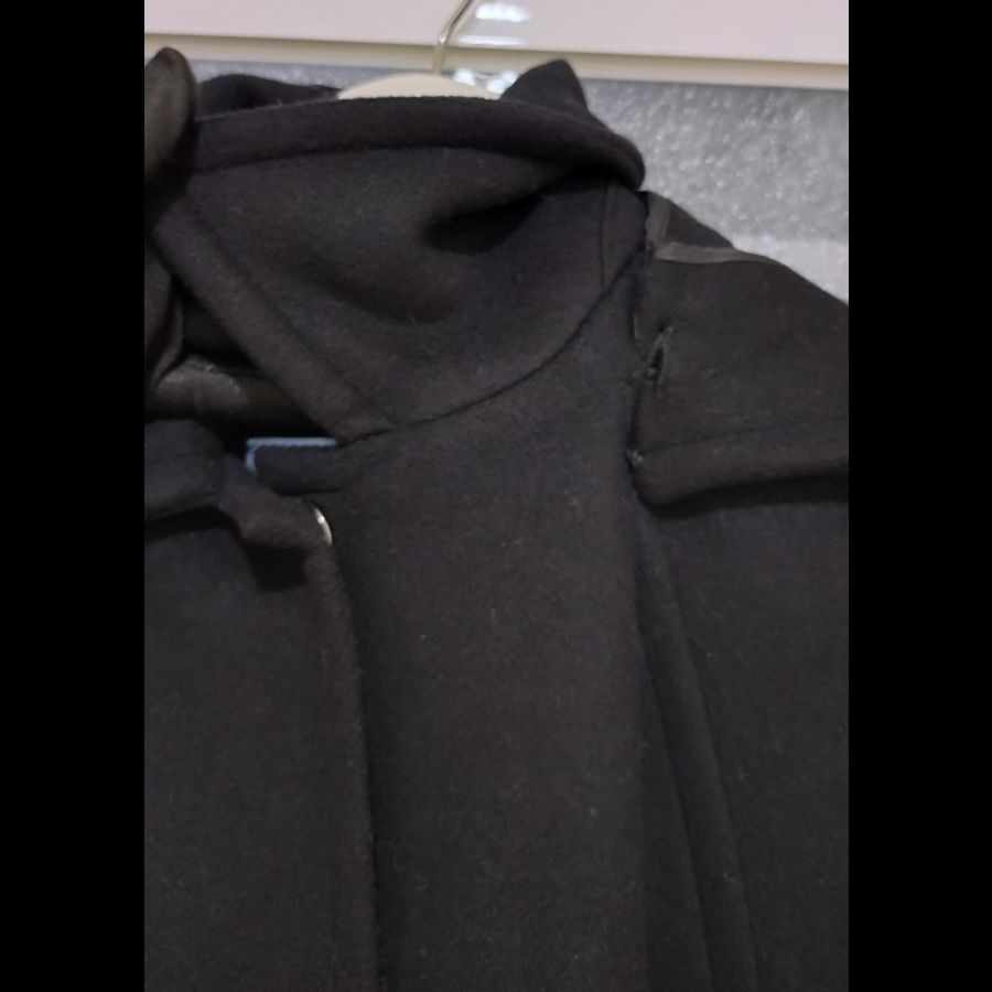 Prada 有帽黑色毛料斗篷外套-5