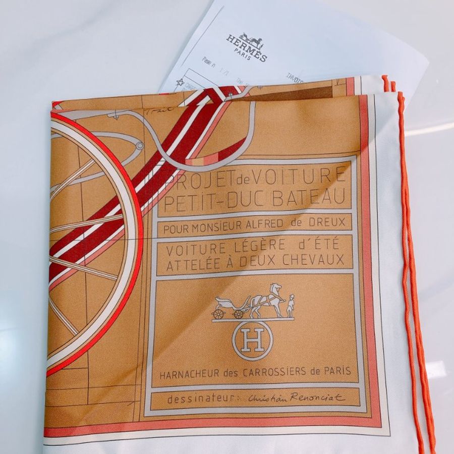 MS0542 Hermes 愛馬仕 絲巾 披肩 方巾 馬車 馬具 棕色 Petit Duc Double Face Scarf 90 x 90cm Noisette / Rouge / Bordeaux-11