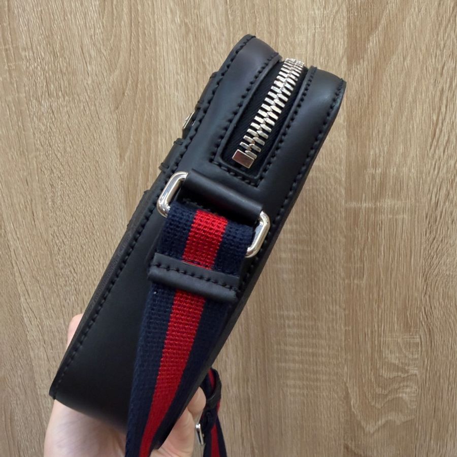 Gucci 黑灰PVC黑牛皮mini日字斜背包-2