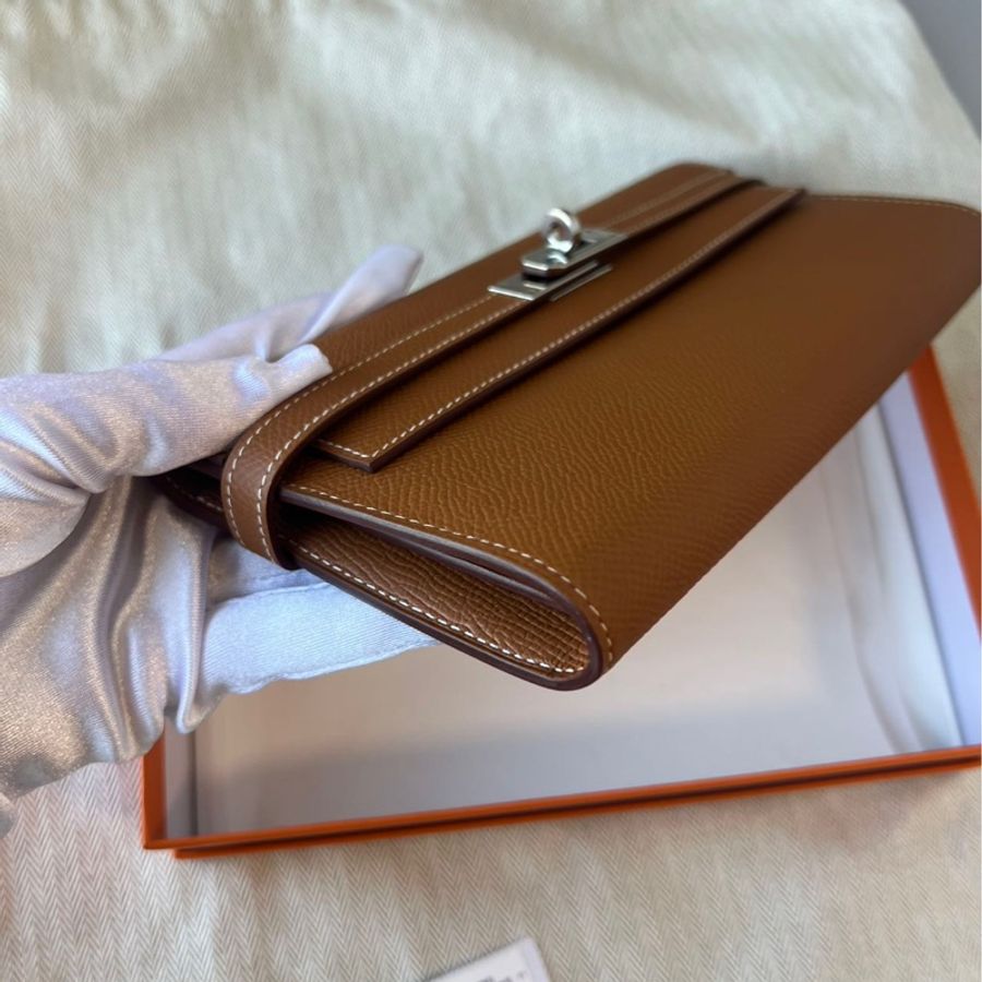 Hermes Kelly Wallet 金棕銀扣 長夾-2