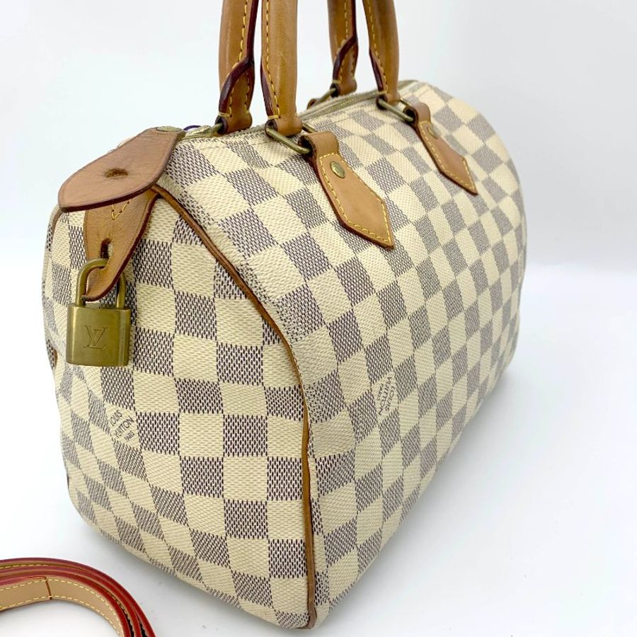 Louis Vuitton 經典白棋盤 speedy 25,LV路易威登,波士頓包,側背包,二手真品,現貨,免運-3