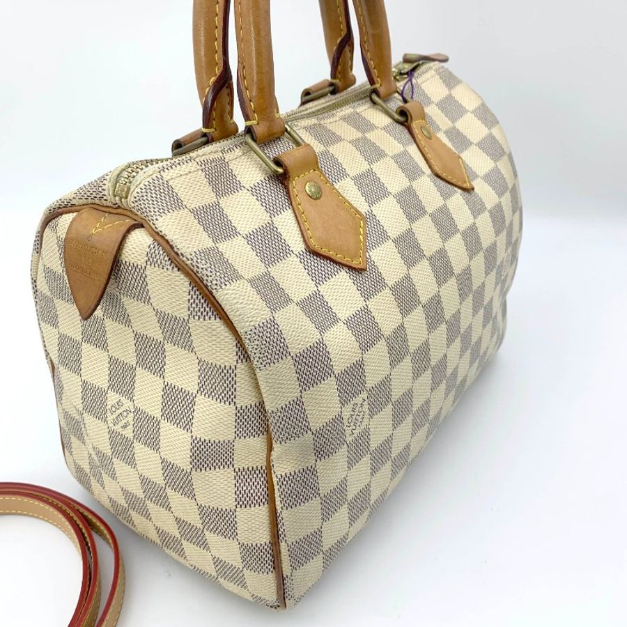 Louis Vuitton 經典白棋盤 speedy 25,LV路易威登,波士頓包,側背包,二手真品,現貨,免運-7