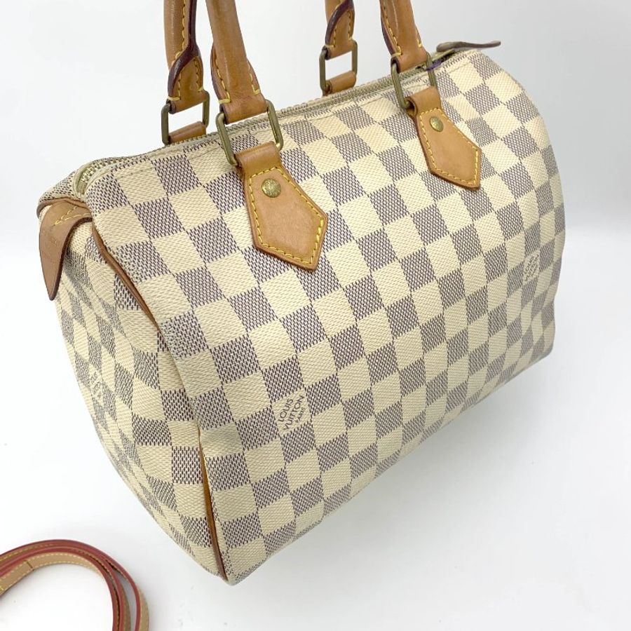 Louis Vuitton 經典白棋盤 speedy 25,LV路易威登,波士頓包,側背包,二手真品,現貨,免運-8