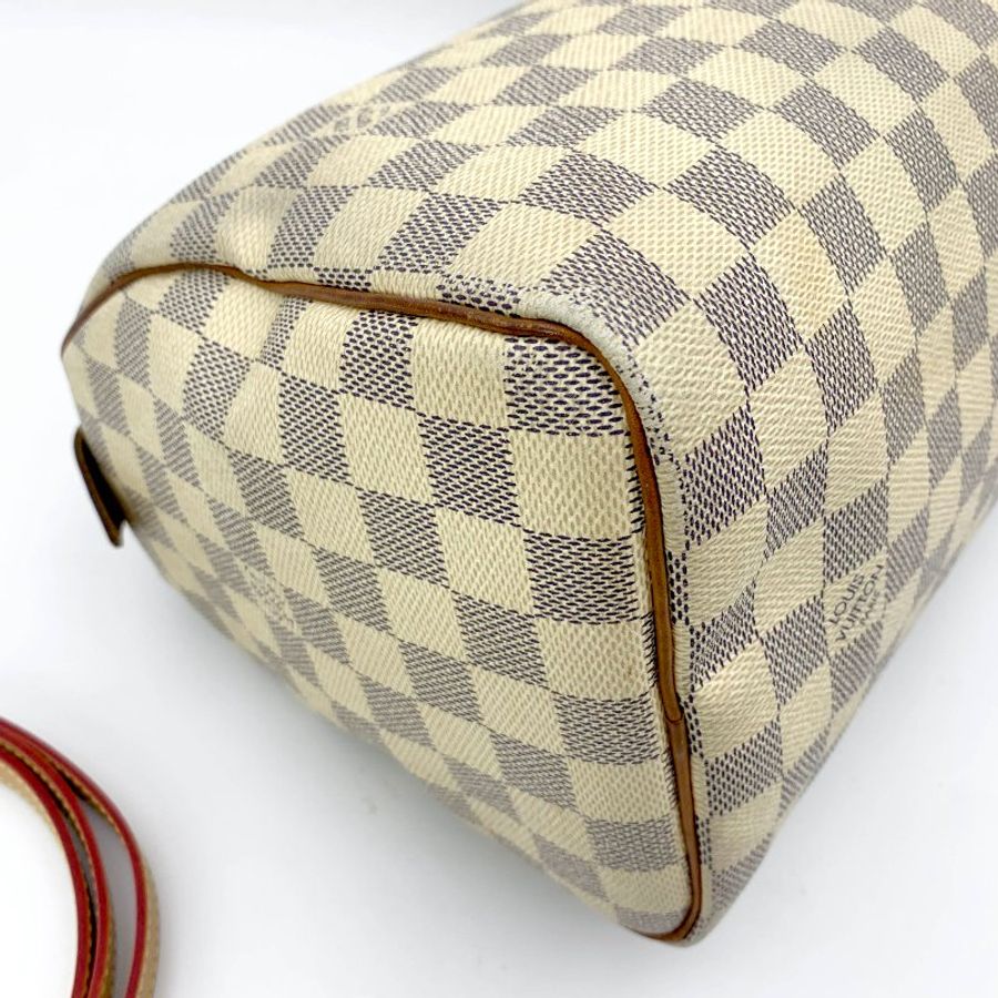 Louis Vuitton 經典白棋盤 speedy 25,LV路易威登,波士頓包,側背包,二手真品,現貨,免運-20