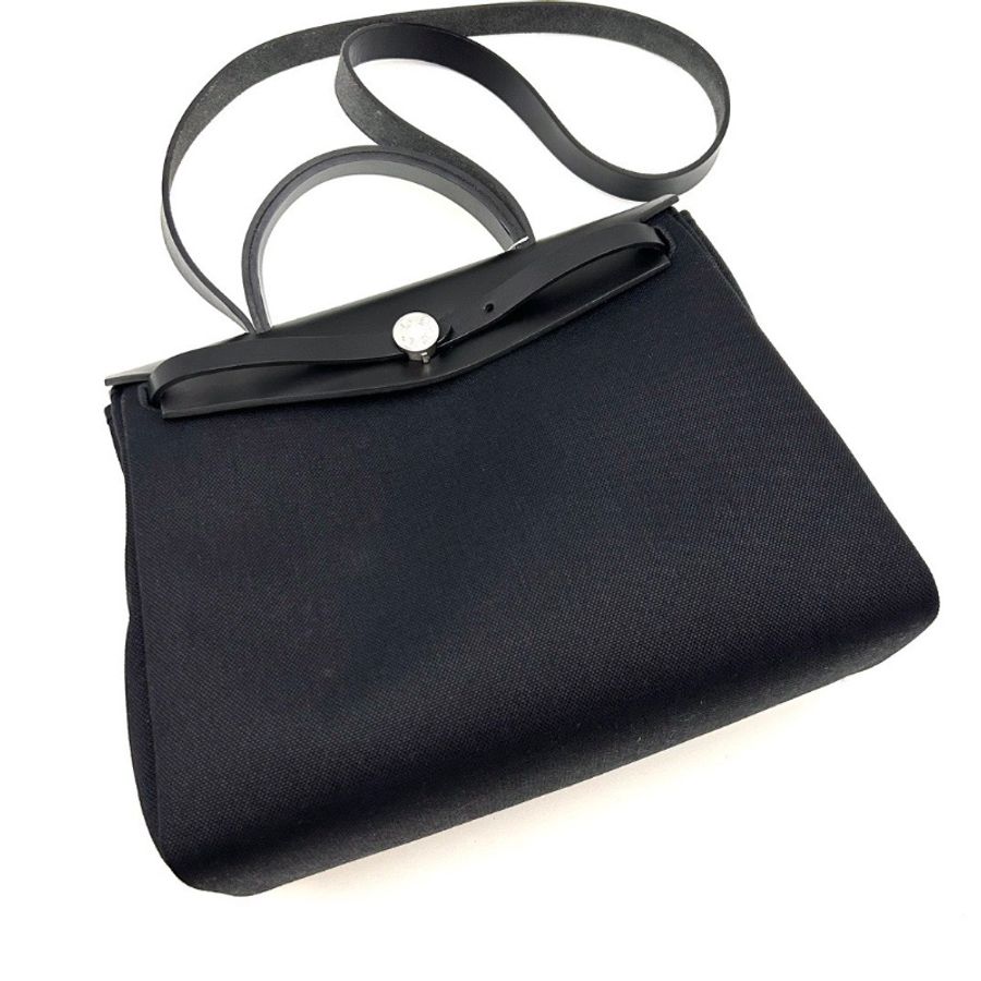 HERMES 帆布拼皮銀扣herbag31子母手提斜背包31*25*11 全新閒置配件塵袋購證鑰匙鎖-3