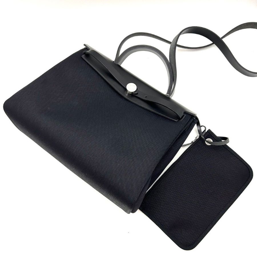HERMES 帆布拼皮銀扣herbag31子母手提斜背包31*25*11 全新閒置配件塵袋購證鑰匙鎖-5