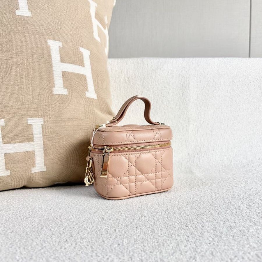 Dior mini Vanity化妝盒子 裸粉色 金扣 11*10*7 98新配件塵-2