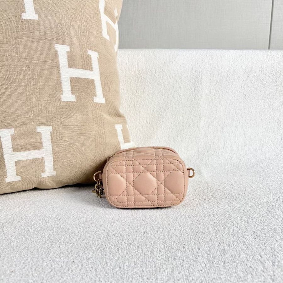 Dior mini Vanity化妝盒子 裸粉色 金扣 11*10*7 98新配件塵-3