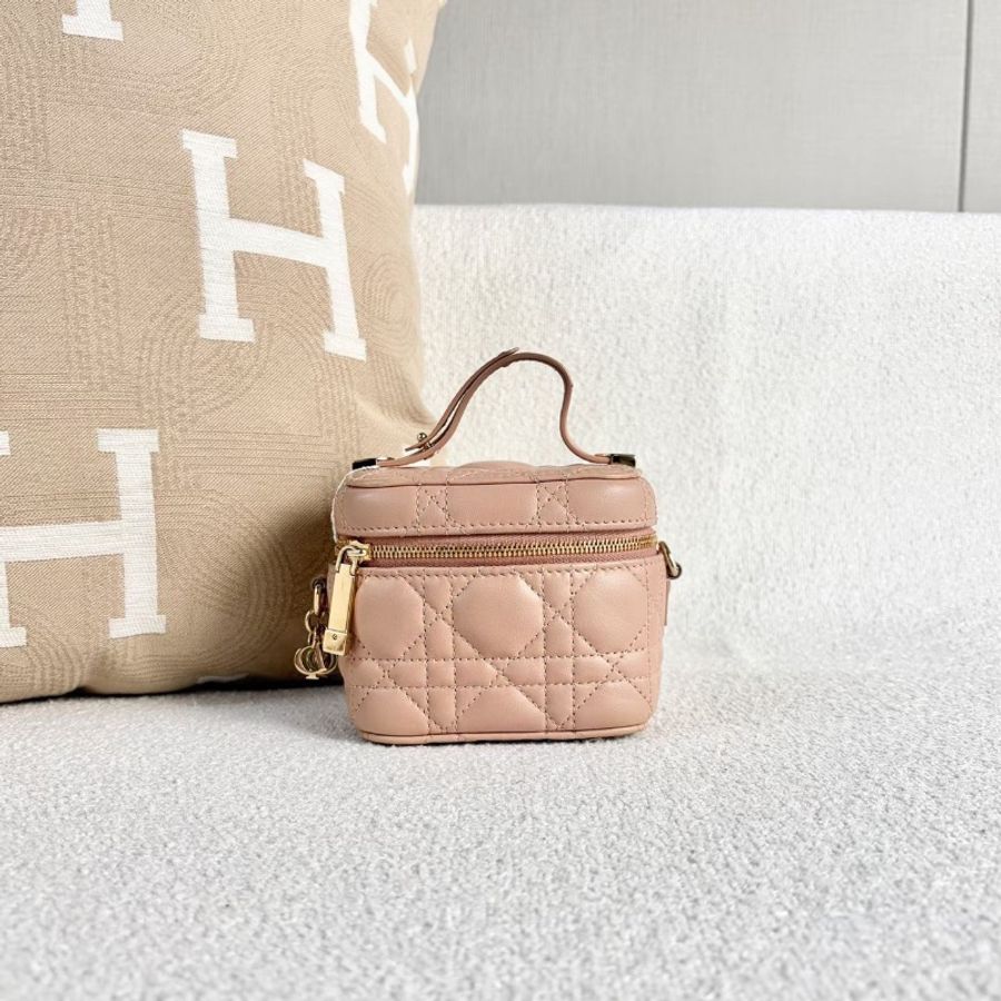 Dior mini Vanity化妝盒子 裸粉色 金扣 11*10*7 98新配件塵-5