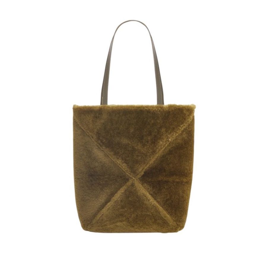 🎊新年特賣🧧Loewe Puzzle Fold 羊毛拼接可折疊托特包 橄欖綠-8