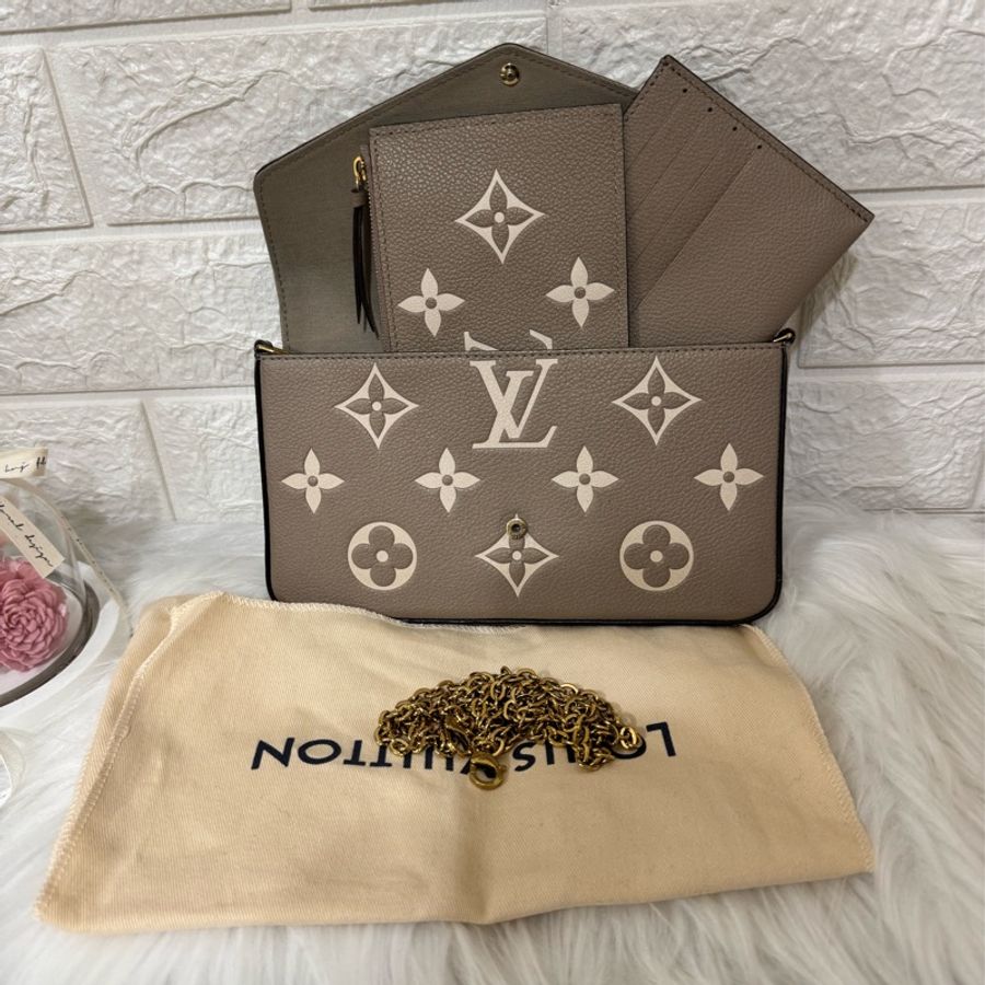LV M82610 經典Félicie Pochette雙色Empreinte皮革斜背包-斑鳩灰-1