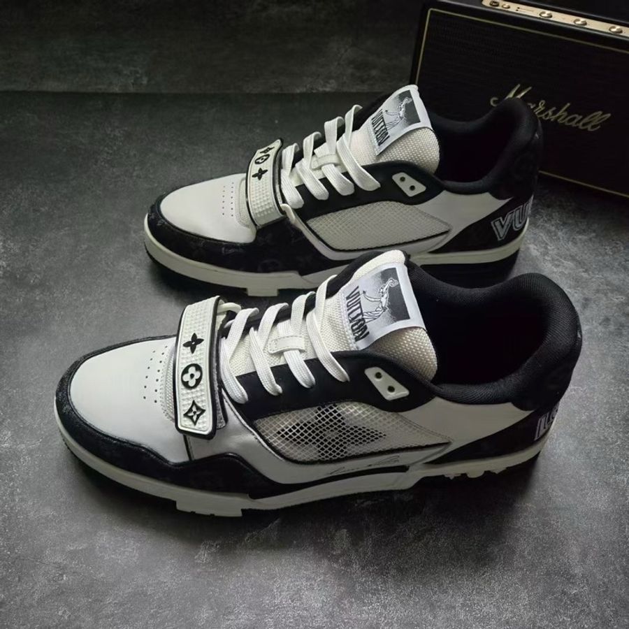 LOUIS VUITTON 路易威登 LV TRAINER 黑白牛仔魔術貼 10碼/44碼-0