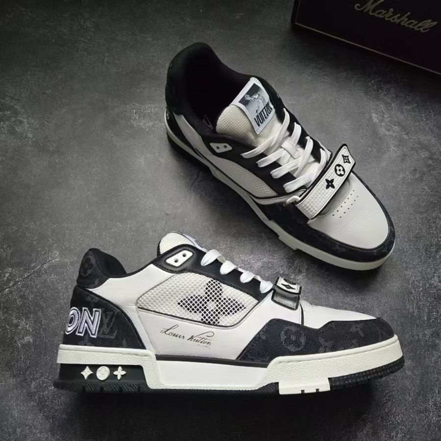 LOUIS VUITTON 路易威登 LV TRAINER 黑白牛仔魔術貼 10碼/44碼-3