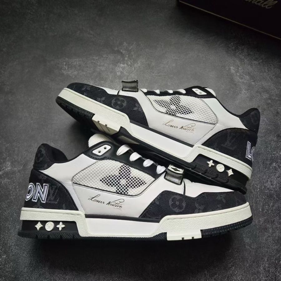 LOUIS VUITTON 路易威登 LV TRAINER 黑白牛仔魔術貼 10碼/44碼-4