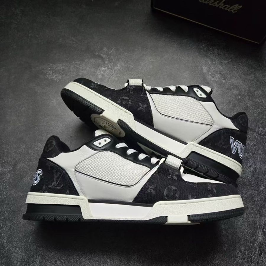 LOUIS VUITTON 路易威登 LV TRAINER 黑白牛仔魔術貼 10碼/44碼-5