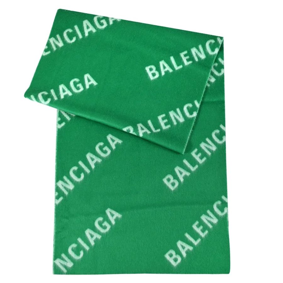 BALENCIAGA 巴黎世家 經典LOGO雙面撞色羊毛長圍巾.綠-4