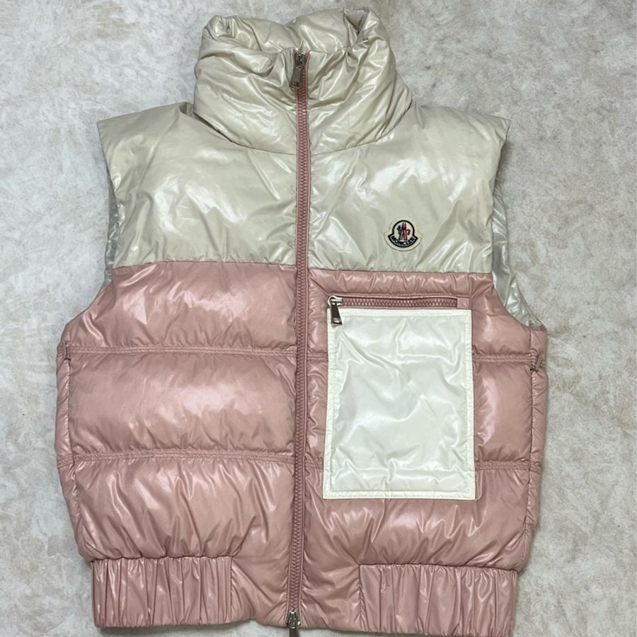 Moncler 粉色拼就杏色羽絨背心外套-0