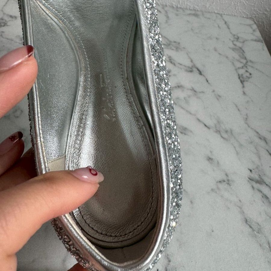 🎉大尺碼女性福音 FERRAGAMO 銀色亮鑽低跟鞋 娃娃鞋-14