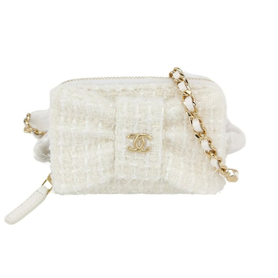 Chanel牛皮純色蝴蝶結雙C標誌單肩包 9.8新-0