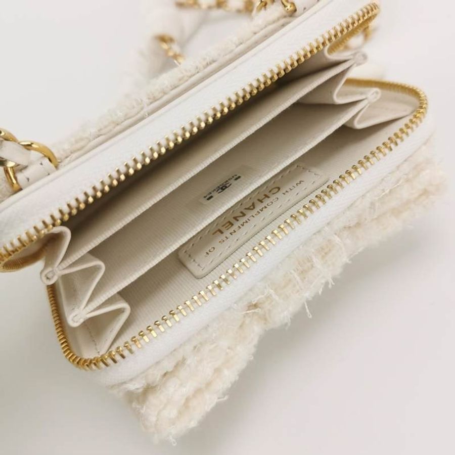 Chanel牛皮純色蝴蝶結雙C標誌單肩包 9.8新-5