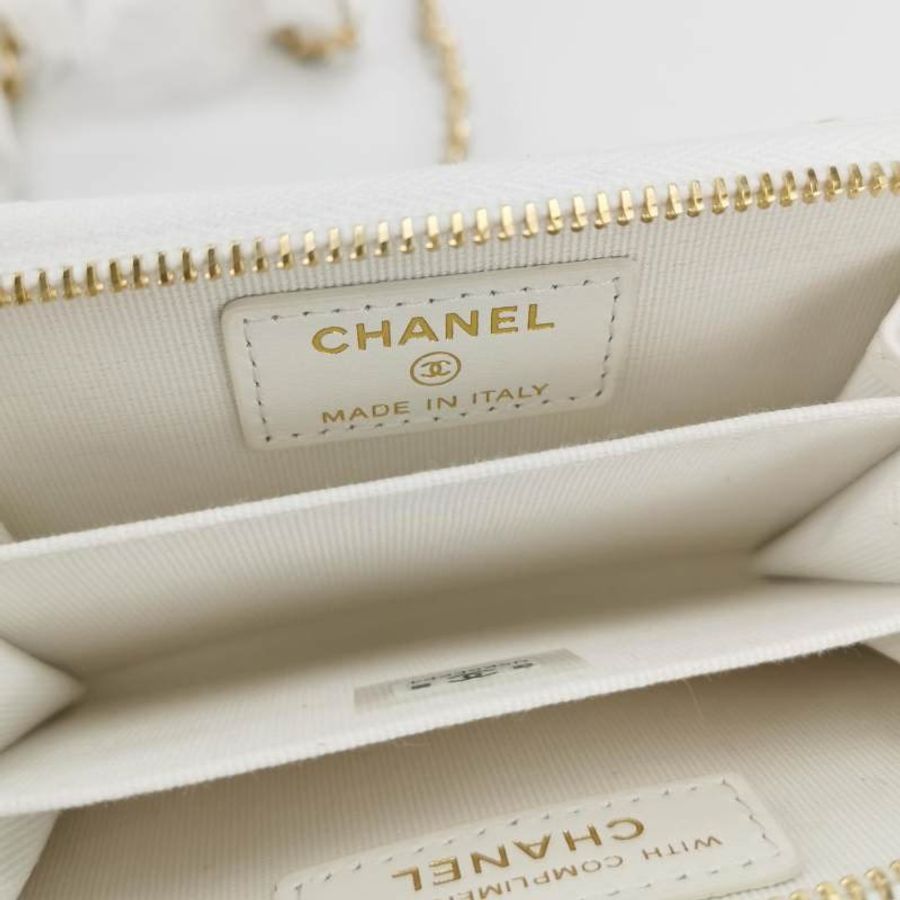 Chanel牛皮純色蝴蝶結雙C標誌單肩包 9.8新-6