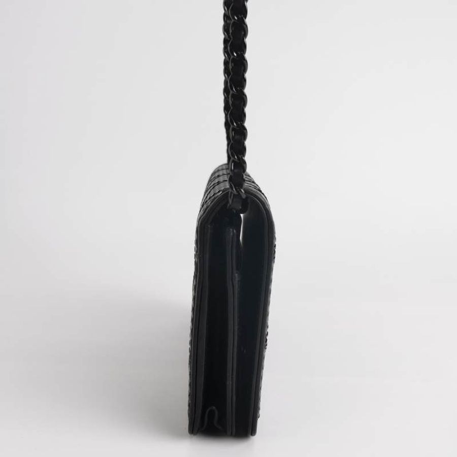 Chanel牛皮緞面純色水鑽裝飾雙C標識斜挎包單肩包 晶片款 9.8新-3