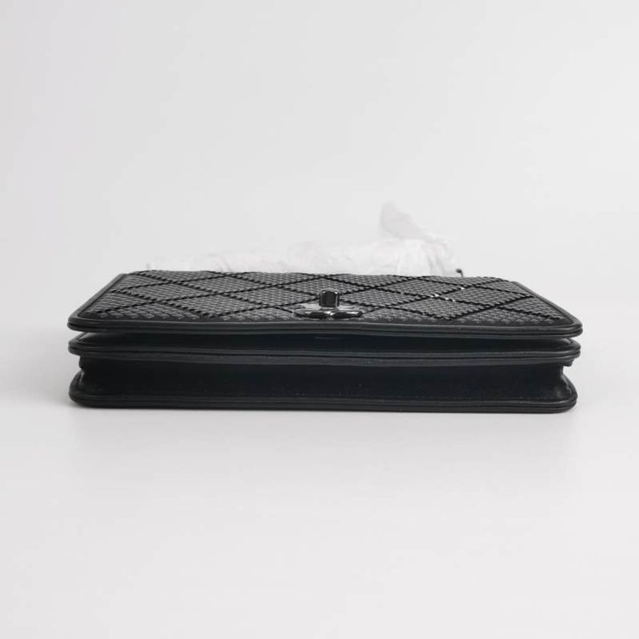 Chanel牛皮緞面純色水鑽裝飾雙C標識斜挎包單肩包 晶片款 9.8新-5