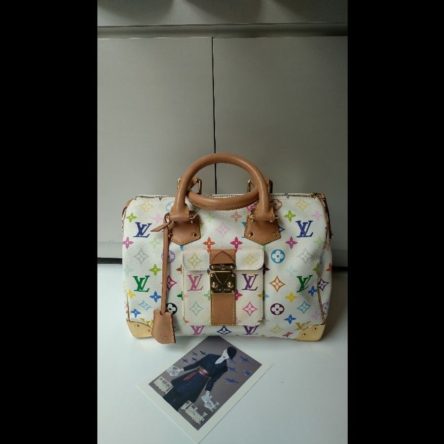 LV 絕版白彩波士頓包 speedy 30 村上隆系列-0