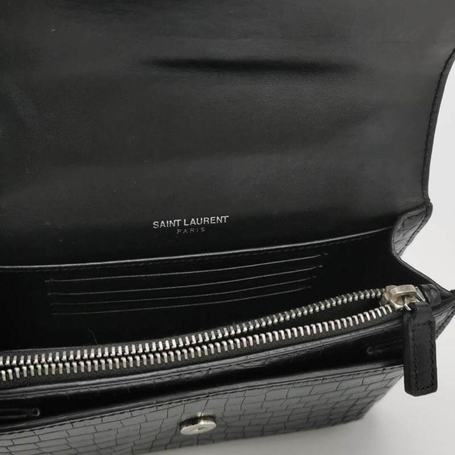 Saint Laurent Sunset日落包迷你牛皮純色鱷魚紋YSL標誌單肩包-7