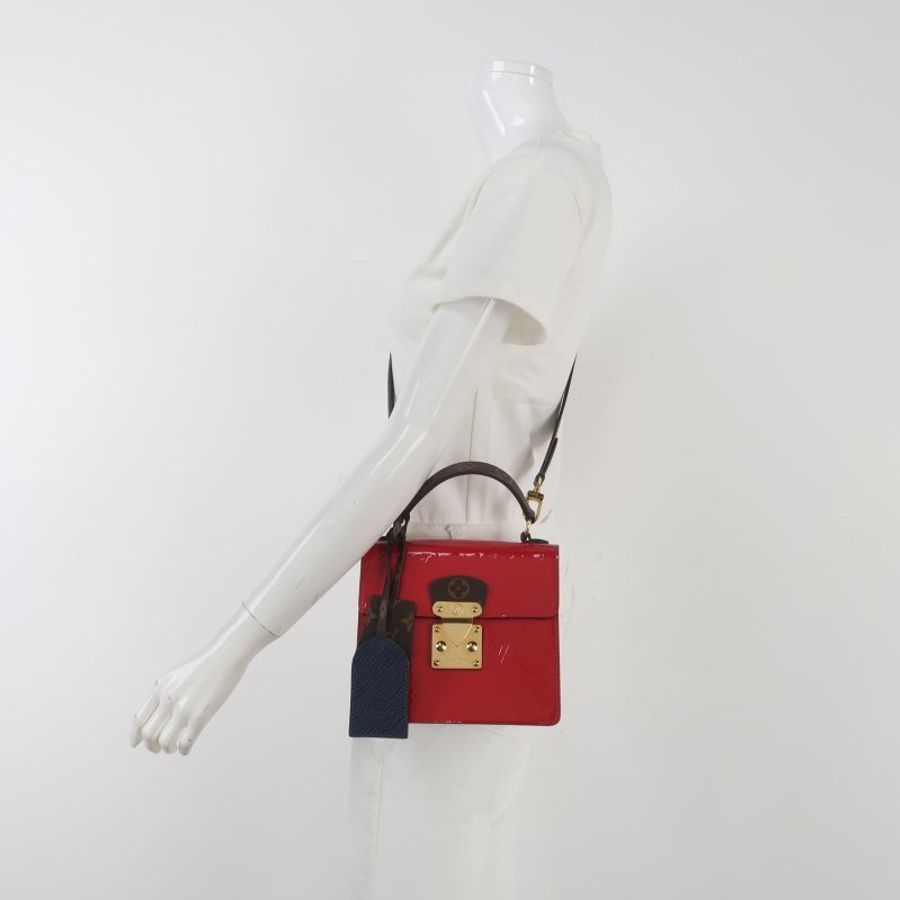 Louis Vuitton(LV)Spring Street牛皮漆皮老花壓紋S-lock鎖扣斜挎包單肩包晶片款-1