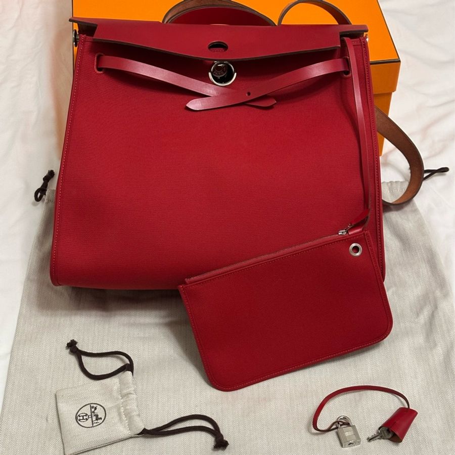 Hermès 愛馬仕 HerBag Zip 31 手提/肩背包 (D刻/石榴紅/銀扣)近全新 手提/肩背兩用包-0