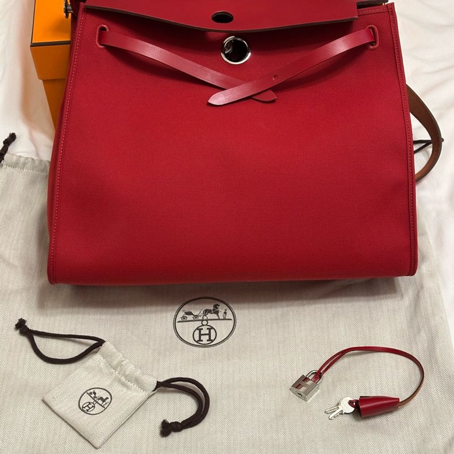 Hermès 愛馬仕 HerBag Zip 31 手提/肩背包 (D刻/石榴紅/銀扣)近全新 手提/肩背兩用包-1