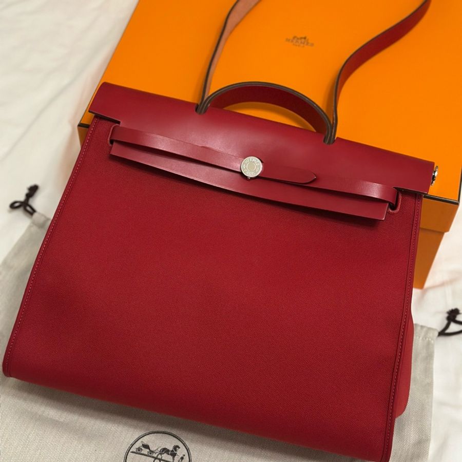 Hermès 愛馬仕 HerBag Zip 31 手提/肩背包 (D刻/石榴紅/銀扣)近全新 手提/肩背兩用包-2