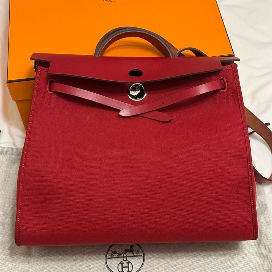 Hermès 愛馬仕 HerBag Zip 31 手提/肩背包 (D刻/石榴紅/銀扣)近全新 手提/肩背兩用包-7