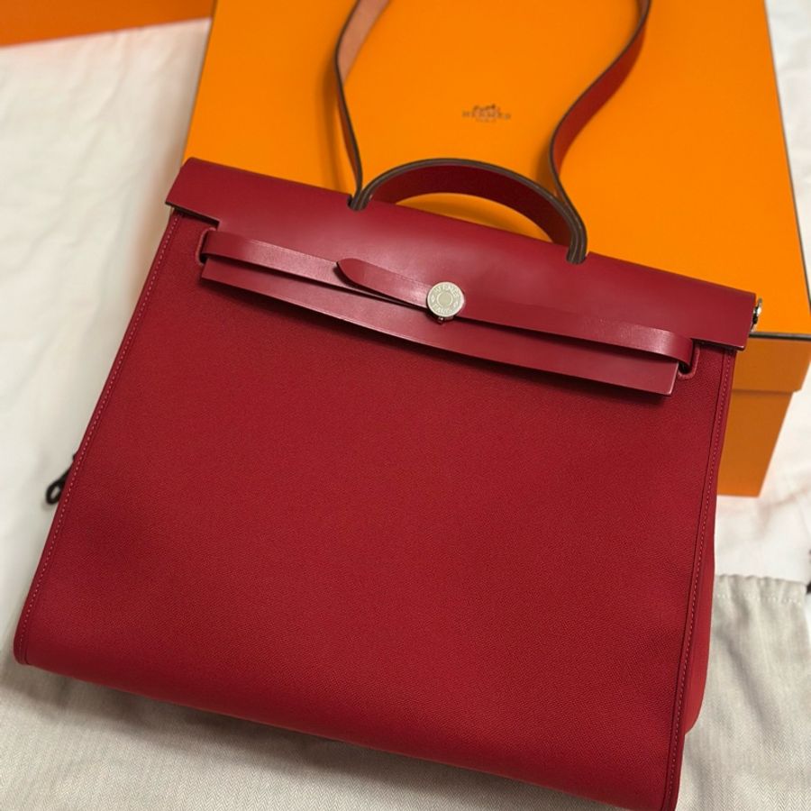 Hermès 愛馬仕 HerBag Zip 31 手提/肩背包 (D刻/石榴紅/銀扣)近全新 手提/肩背兩用包-8